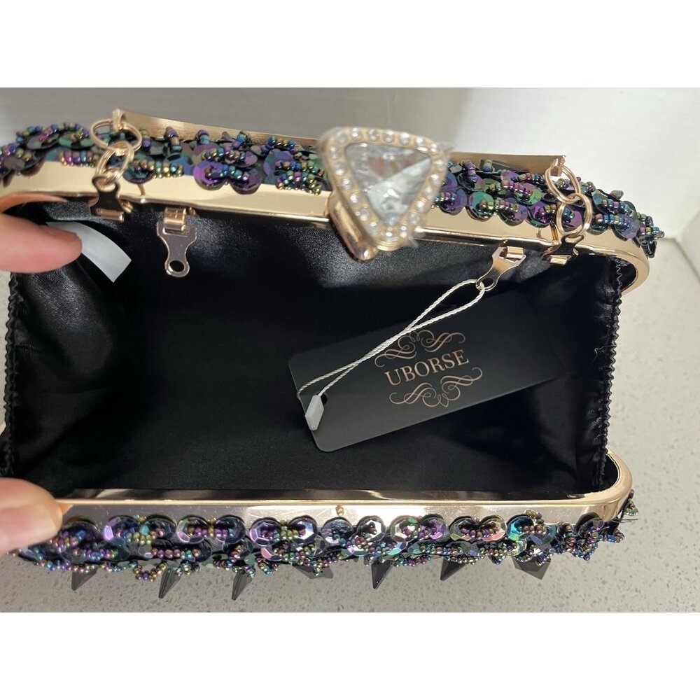 UBORSE Evening Clutch Shoulder Handbag NEW in Box Crystals Beads Sequin Formal - Picture 7 of 15